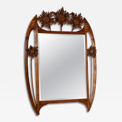Carlo Zen Art nouveau wall mirror in beech by Carlo Zen Italy 1920s