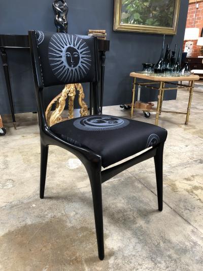 Carlo de Carli Carlo de Carli Chairs Set of Six Reupholstery with Fabric by Fornasetti