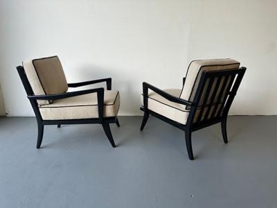 Carlo de Carli Carlo di Carli A Pair of Black Lacquer Arm Chairs Carlo diCarli 1950s