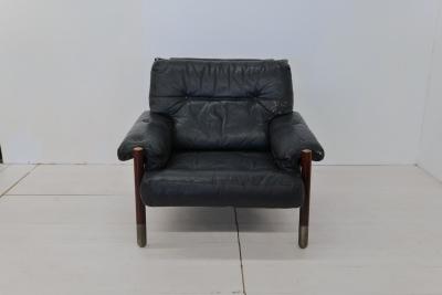 Carlo de Carli Carlo di Carli Black Midcentury Lounge Chair with Ottoman Model Sella by Carlo de Carli 1960s