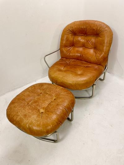 Carlo de Carli Carlo di Carli Mid Century Modern 915 Leather Armchair Ottoman by Carlo de Carli