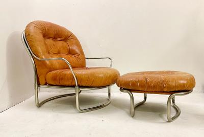 Carlo de Carli Carlo di Carli Mid Century Modern 915 Leather Armchair Ottoman by Carlo de Carli