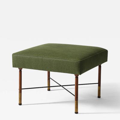 Carlo de Carli Carlo di Carli Modernist Italian ottoman with Elm Legs Brass Feet and Linen Upholstery