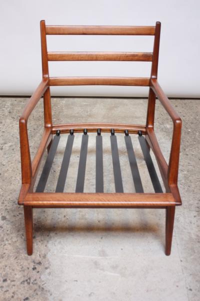 Carlo de Carli Italian Modern Carlo de Carli Lounge Chair and Ottoman in Walnut and Leather