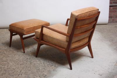 Carlo de Carli Italian Modern Carlo de Carli Lounge Chair and Ottoman in Walnut and Leather