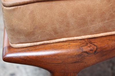 Carlo de Carli Italian Modern Carlo de Carli Lounge Chair and Ottoman in Walnut and Leather