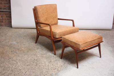 Carlo de Carli Italian Modern Carlo de Carli Lounge Chair and Ottoman in Walnut and Leather