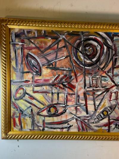 Carlos Alfonzo MODERNIST ABSTRACT SYMBOLIST OIL PAINTING BY CARLOS J ALFONZO