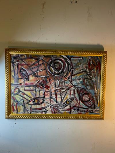 Carlos Alfonzo MODERNIST ABSTRACT SYMBOLIST OIL PAINTING BY CARLOS J ALFONZO