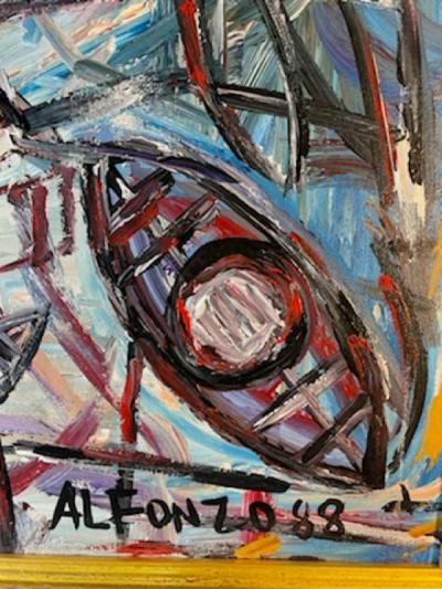 Carlos Alfonzo MODERNIST ABSTRACT SYMBOLIST OIL PAINTING BY CARLOS J ALFONZO