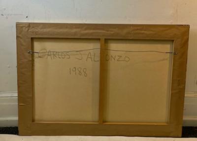 Carlos Alfonzo MODERNIST ABSTRACT SYMBOLIST OIL PAINTING BY CARLOS J ALFONZO