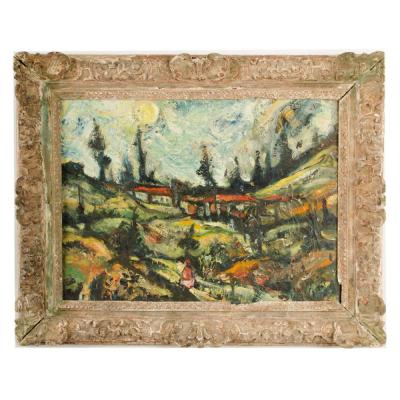 Carlos Lopez Ruiz Bolivian American 1912 1972 View of Funza signed 