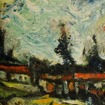 Carlos Lopez Ruiz Bolivian American 1912 1972 View of Funza signed 