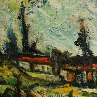 Carlos Lopez Ruiz Bolivian American 1912 1972 View of Funza signed 