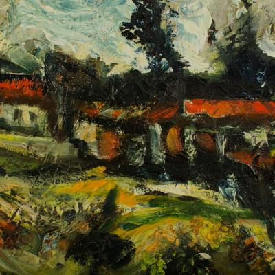 Carlos Lopez Ruiz Bolivian American 1912 1972 View of Funza signed 