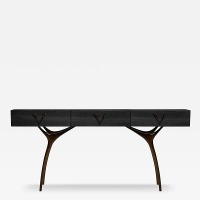 Carlos Solano Granda Crescent Console Table in Blackout Oak and Bronze