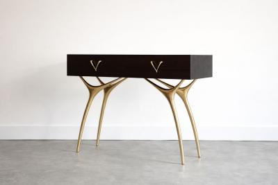 Carlos Solano Granda Crescent Console Table in Brass and Espresso Walnut by Stamford Modern