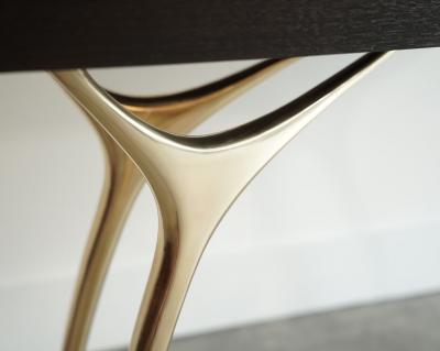 Carlos Solano Granda Crescent Console Table in Brass and Espresso Walnut by Stamford Modern