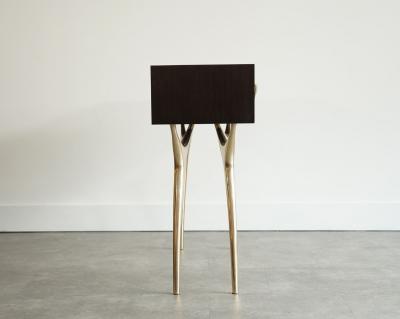 Carlos Solano Granda Crescent Console Table in Brass and Espresso Walnut by Stamford Modern