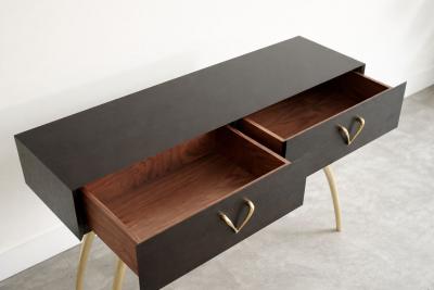 Carlos Solano Granda Crescent Console Table in Brass and Espresso Walnut by Stamford Modern