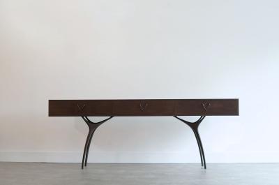 Carlos Solano Granda Crescent Console Table in Dark Walnut and Bronze