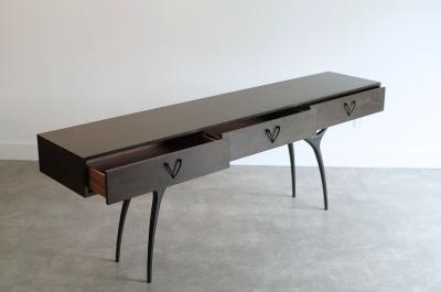 Carlos Solano Granda Crescent Console Table in Dark Walnut and Bronze