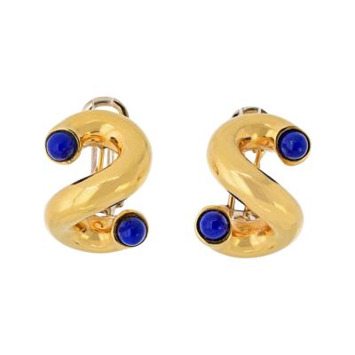 Carlos Weingrill 18K Yellow Gold 1970s Verona Twisted Gold Lapis Earrings