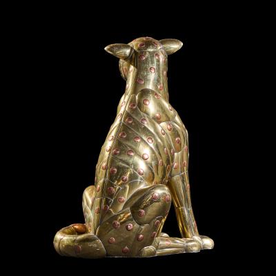 Carlos del Conde Mid Century Welded Brass Leopard Cat Signed Sculpture
