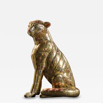 Carlos del Conde Mid Century Welded Brass Leopard Cat Signed Sculpture