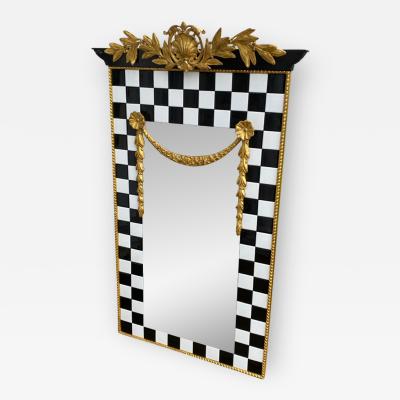 Carol Canner Carvers Guild BLACK AND WHITE TILE AND GOLD CREST AND DRAPERY MODERN MIRROR