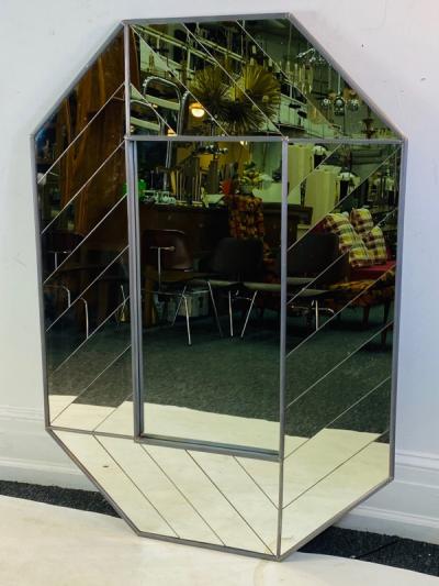 Carol Canner Carvers Guild STUNNING PAIR OF HERRINGBONE ELONGATED OCTAGONAL MIRRORS BY CAROL CANNER