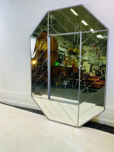 Carol Canner Carvers Guild STUNNING PAIR OF HERRINGBONE ELONGATED OCTAGONAL MIRRORS BY CAROL CANNER