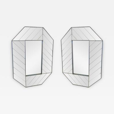 Carol Canner Carvers Guild STUNNING PAIR OF HERRINGBONE ELONGATED OCTAGONAL MIRRORS BY CAROL CANNER