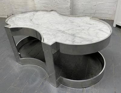 Carrara Marble and Chrome Two Tier Coffee Table