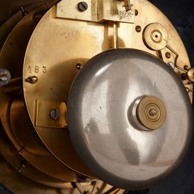 Carrara marble mantel clock with barometer thermometers and perpetual calendar