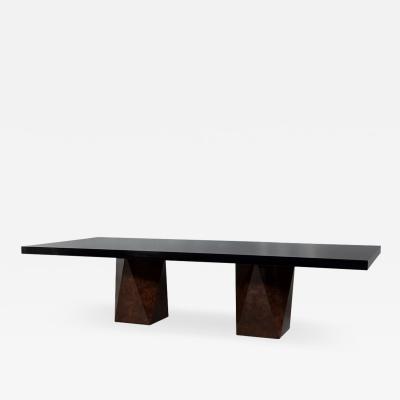 Carrocel Custom Burl Walnut Dining Table with Geometric Base