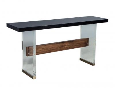 Carrocel Custom Modern Acrylic Black Lacquer and Walnut Console