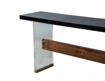 Carrocel Custom Modern Acrylic Black Lacquer and Walnut Console