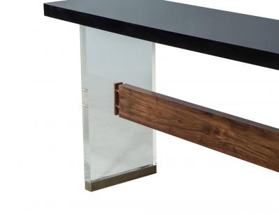 Carrocel Custom Modern Acrylic Black Lacquer and Walnut Console