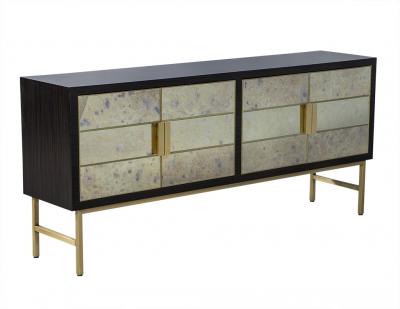 Carrocel Custom Modern Walnut Mirrored Sideboard Buffet