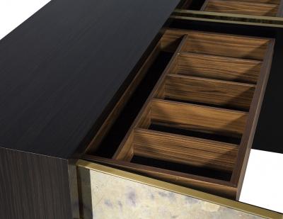 Carrocel Custom Modern Walnut Mirrored Sideboard Buffet