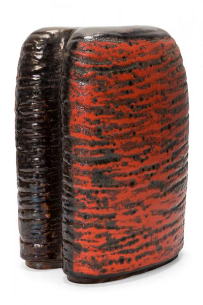 Carstens of T nnieshof West German Two Lobed Form Orange and Black Fat Lava Glaz