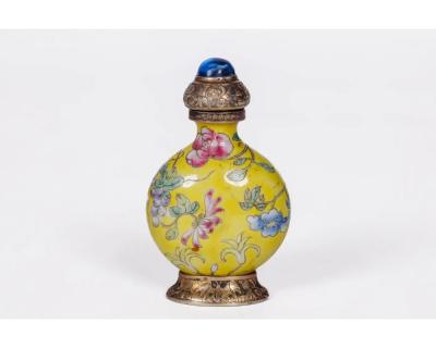 Cartier Silver Mounted Chinese Porcelain Snuff Bottles in Original Box