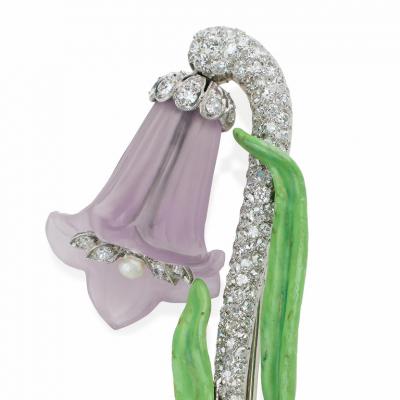 Carved Amethyst and Diamond Bluebell Flower Brooch
