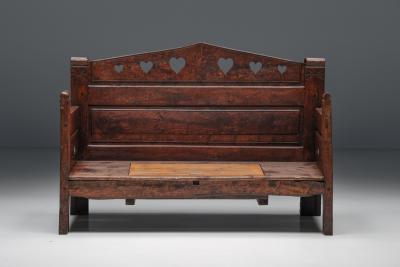 Carved Bench With Storing Space 19th Century