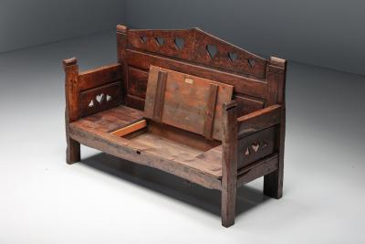 Carved Bench With Storing Space 19th Century