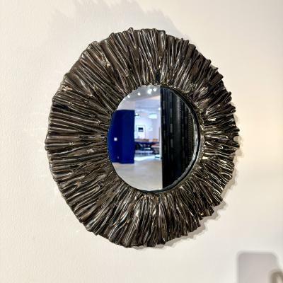 Carved Black Chrome Ceramic Frame Mirror by Aram C 