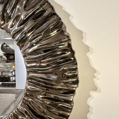 Carved Black Chrome Ceramic Frame Mirror by Aram C 