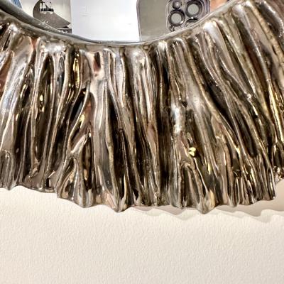 Carved Black Chrome Ceramic Frame Mirror by Aram C 