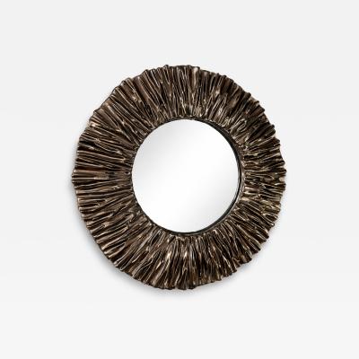 Carved Black Chrome Ceramic Frame Mirror by Aram C 